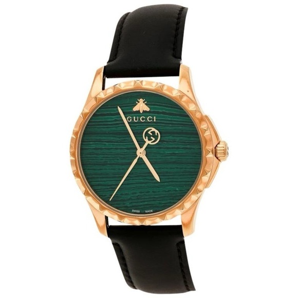 Gucci Le Marché des Merveilles green & gold watch with black leather strap - Picture 2 of 4